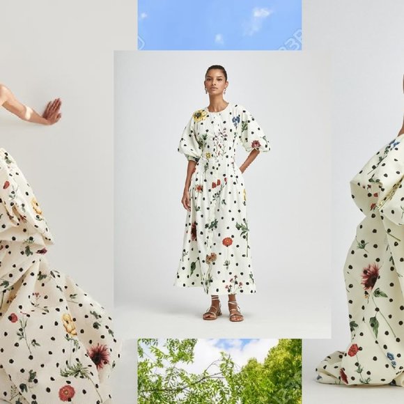 °♡$2,590 NEW OSCAR DE LA RENTA GORGEOUS ECRU MULTI MIDI FLORAL DAY DRESS US 4 - Picture 2 of 9